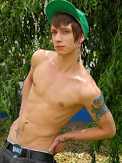 Pierced emo boy has adult casting at the backyard