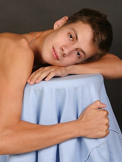 Horny brunette twink boy play with his cock