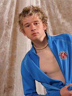 Blonde twink getting naked and showing uncut dick
