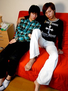Tsuyoshi grabs his boyfriend and begins to kiss and rub him