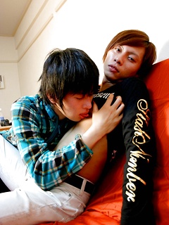 Tsuyoshi grabs his boyfriend and begins to kiss and rub him