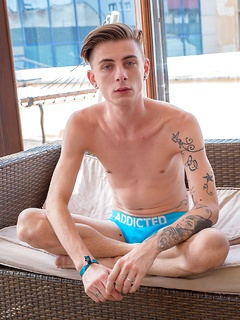 Super horny French twink Jerome James exposes his erect cock.
