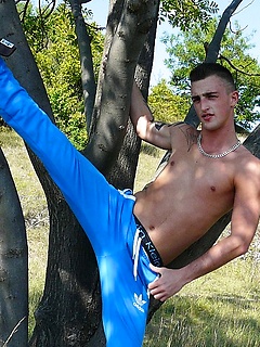 Two gay twins posing outdoor