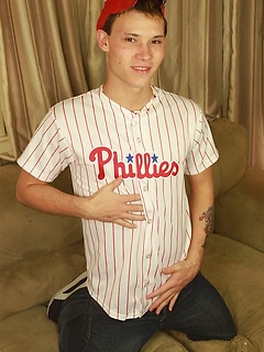 Athletic twink Bladen Sawyer strokes big dick.