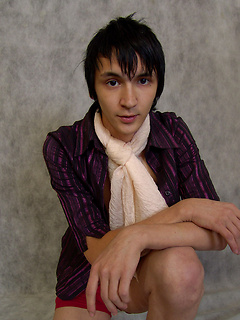 Truly adorable tattooed boy Hantel has messy, dark hair and a beautiful skill of stroking his ...